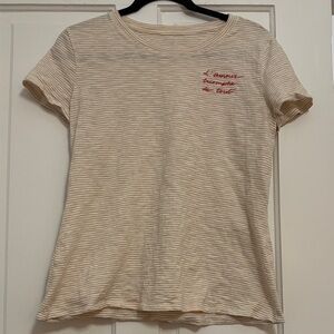 LC Lauren Conrad Beige Striped Top with French Writing